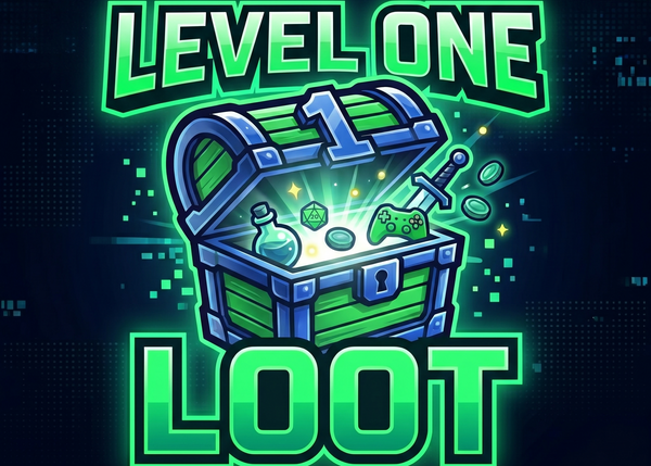 Open treasure chest with 'Level One Loot' text on a dark background